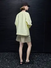 シャツアウター レディース ライトイエロー ラウンドネック ルーズ 着回し 上品 大人可愛い 夏 「moment」