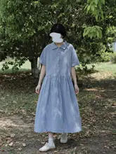 チェック柄カシュクール中長身丈ワンピース【ゆったりシルエット・半袖】