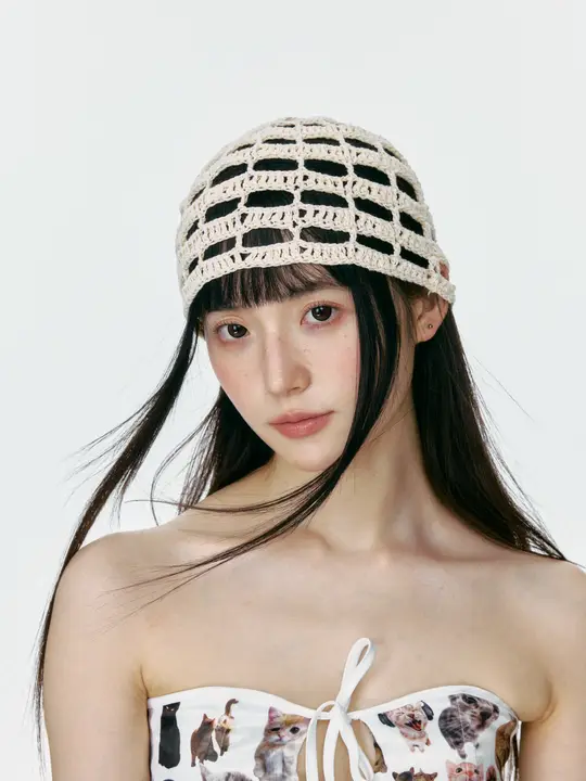 手編みメッシュハット【夏用・薄手・女性用・トレンディ】