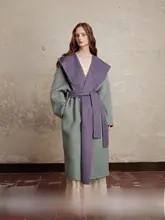 フード付き 手作りのダブルフェイスコート【女性用・ミドル丈・上質感】