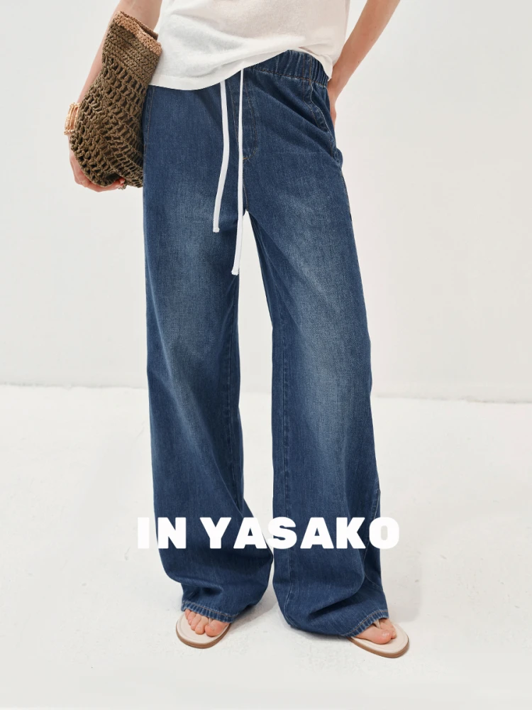 軽やかで快適！分割デザインのくるぶし丈デニムパンツ【ウエストゴム仕様】 ブラックデニム コーデに最適なアイテム