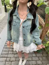 春夏用デニムジャケット【ヴィンテージ風・ゆったり・ショート丈・翻領】