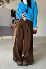 カフェブラウンのワイドレッグデニムパンツ【レトロデザイン・ハイウエスト・ストレート】