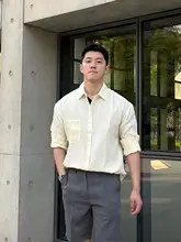 フィットのストライプデザインシャツ【男性用・皺加工・カジュアルスタイル】