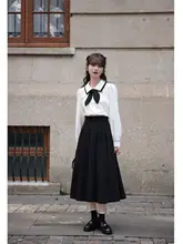 黒色ハイウエストAラインスカート【秋冬用・プリーツ・ロング丈】