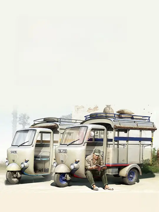 60年代・70年代サイゴンオートリキシャバイク【ダブルカー・精密モデル】（セットアップ対応）