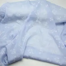 薄手で透け感のある 天青色のラン草柄横縞シルクリネン生地【漢服用・シャツ素材】