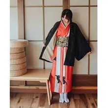 オレンジドット柄和風羽織【秋冬用・ブラック・加フリース・暖かいデザイン】