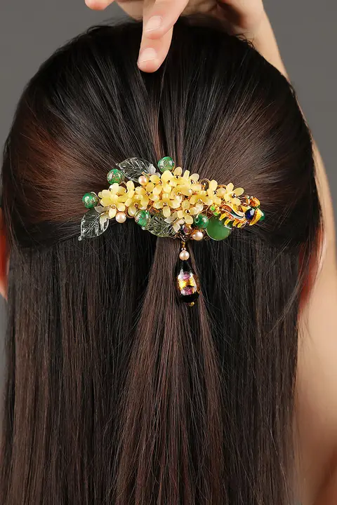 古風の金木犀ヘアクリップ【大きめ・後頭部用・着物や振袖に最適】