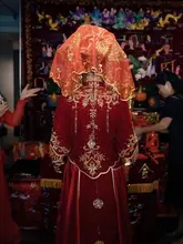 新婦用赤い半透明なかさぶたベール【中式婚礼・ショーヘ服用】
