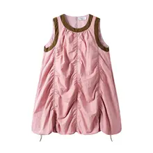 夏のカジュアルな印象！フリルデザインのノースリーブワンピース【トレンディなコントラストスカート】（セットアップ対応）