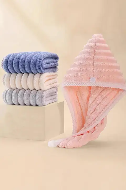 波浪模様の乾燥用ヘアタオル【極上の柔らかさ・吸水力抜群・コーラルフリース製】