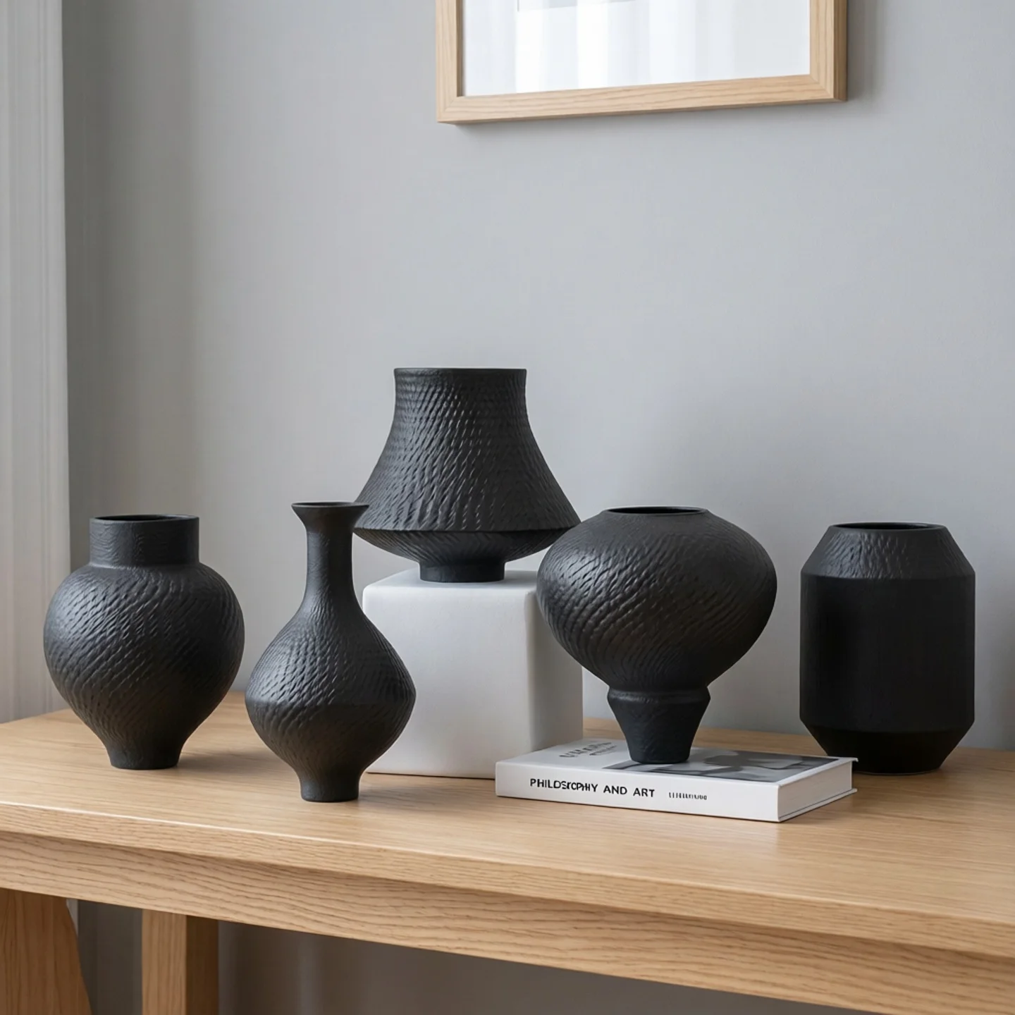 黒のアート陶器花器【新中式・インテリア装飾用】 ミニマリスト部屋づくりに最適な収納アイテム