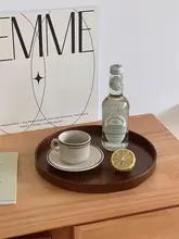 ヴィンテージ風円形木製トレー【ティータイム・デスク収納・飲料用】