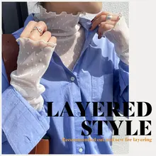 秋季新作！レース刺繍のハイネック長袖インナー【カジュアル・透かし編み】