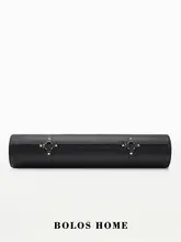 柏洛斯 高級感ある黒PUレザー円柱型クッション【長方形・和風・ベッドヘッド用】