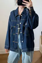 レトロな水彩風デザインのデニムジャケット【刺繍・ボーイフレンドスタイル・ゆったりシルエット】
