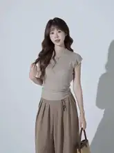 感あふれる夏用トップスとドレープワイドパンツ【女性用・サマーコーデ・スタイルアップ】（セットアップ対応）