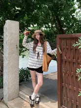 ストライプのUVカットカーディガン【女性用・夏用・薄手・ルーズフィット・ノースリーブ・長袖】（セットアップ対応）