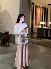 奢華なサテンフィッシュテールスカート【ウエストゴム・シワ加工・スリムフィット】