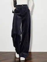 梨形シルエットの高身長向けロングコーデュロイカジュアルパンツ【ダークブルー・フルレングス・極上の柔らかさ】（セットアップ対応）