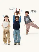 純綿の刺繍バナナパンツ【春用・カジュアル・耐久性・調節可能】