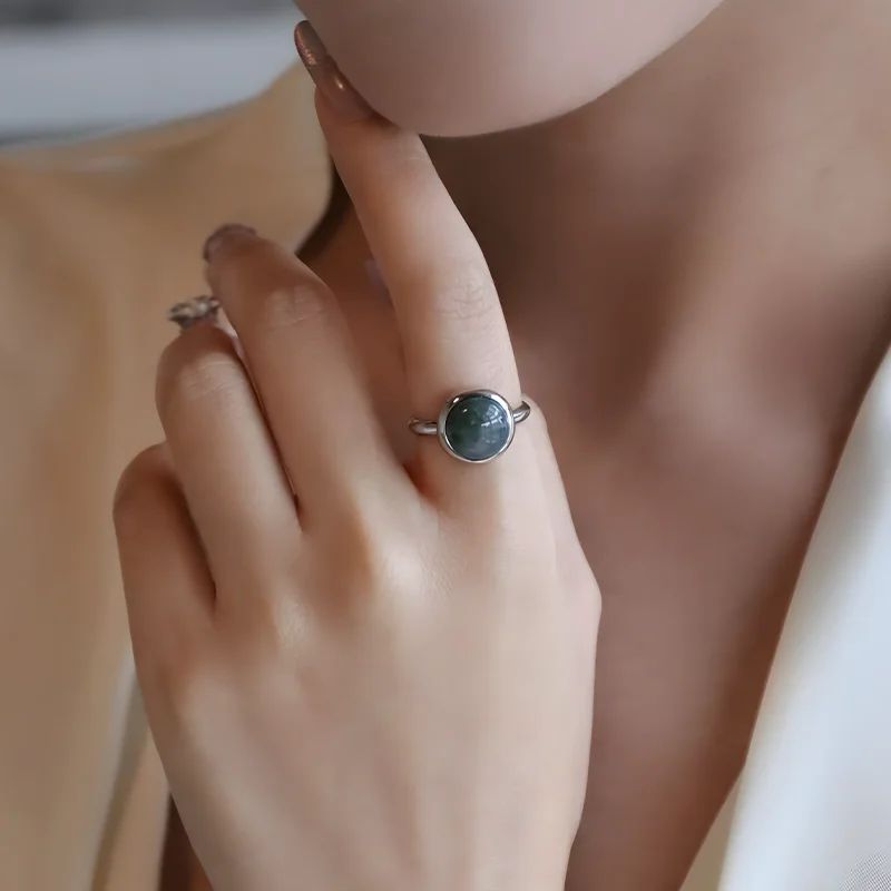 Dorcaloo S925純銀 水草瑪瑙リング【オープンデザイン・コンテンポラリー・女性用】