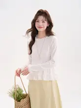 春用 花柄レース長袖Tシャツ【韓国風・ラウンドネック・女性用】