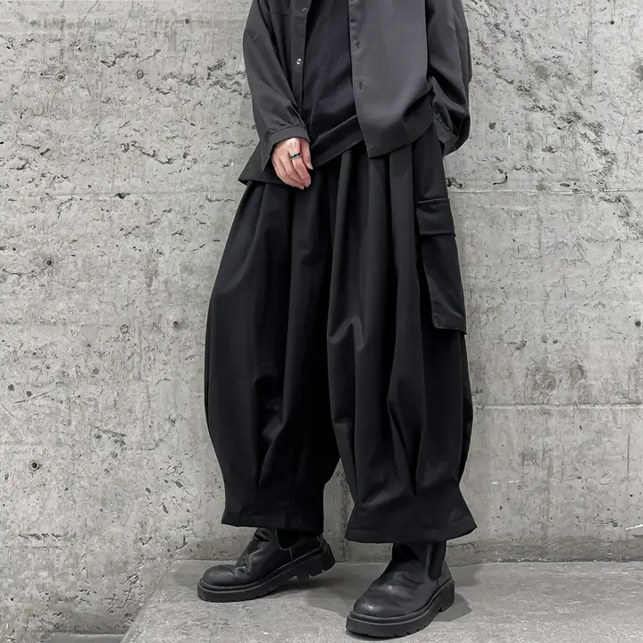 レトロデザインのメンズワイドパンツ【大口ポケット・九分丈・フィット】（セットアップ対応）