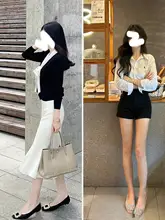 女性用低ヒールパンプス【春用・水晶装飾・黒・ラウンドトゥ・太ヒール】