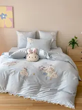春夏用 ブルーの子供用布団カバーセット【うさぎキャラクター・プリンセスデザイン・四点セット】（セットアップ対応）