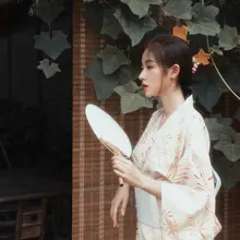 和風浴衣風 レトロ連衣裙【山鳥柄・イエロー・改良和服】