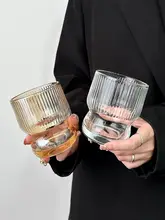 ストライプデザインのカフェスタイルグラスタンブラー【高級感・冷飲用・家庭用】