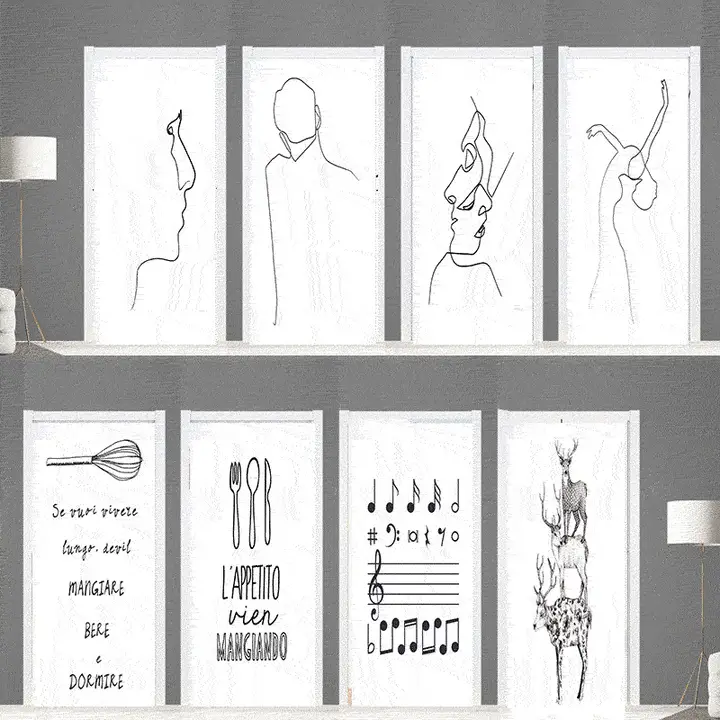 モランディ風 北欧デザインのシンプルラインドアステッカー【装飾画・リビング・寝室用】