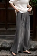 呼吸する天絲の砂洗い高腰大揺れワイドパンツ【女性用・エレガントデザイン】