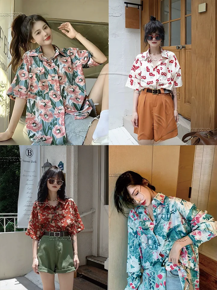 オーバーサイズデザインの花柄シャツ【香港風・短袖・リゾートスタイル】