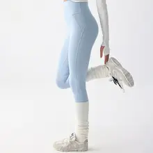 高腰デザインの速乾ランニングレギンス【ブルー・ヨガ・トレーニング用】