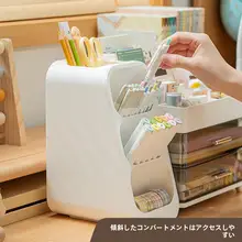 大容量引き出し式斜め挿しペンホルダー【オフィス・学生用デスク・マーカー収納】
