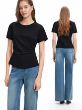 デザイン性のある不対称Tシャツ【夏用・タイトフィット・ラウンドネック・アシンメトリックデザイン】
