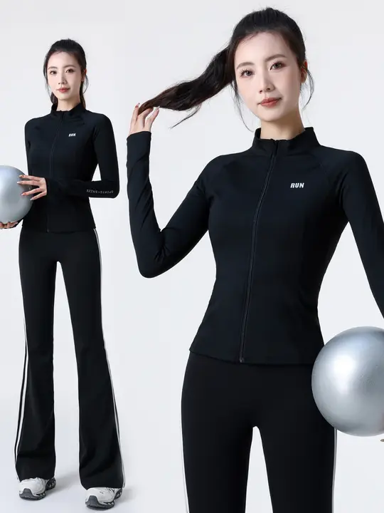 スタイリッシュな女性用スポーツウェア【秋季・フィットネス用・長袖・エラスタス・スリムフィット・ヨガパンツ・フレア】
（セットアップ対応）