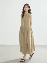 極上の柔らかさ！リネン製 ロングワンピース【春夏用・通気性・肩出し・ノースリーブ】