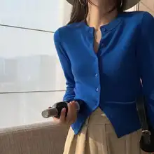 秋冬用 メリノウールカーディガン【プラムカラー・長袖・丸首・タイトフィット】