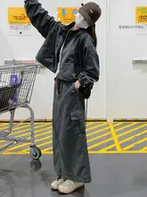 工装風のグレーコーディネート【軽やかで高級感のあるカジュアルスタイル・スカート・ハーフスリーブ】（セットアップ対応）