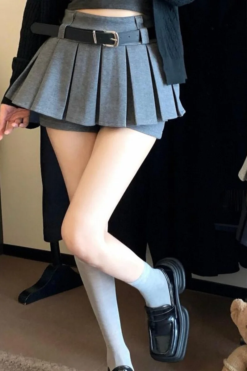 高腰プリーツミニスカート【女性用・Aライン・軽やかでスタイルアップ】（セットアップ対応）