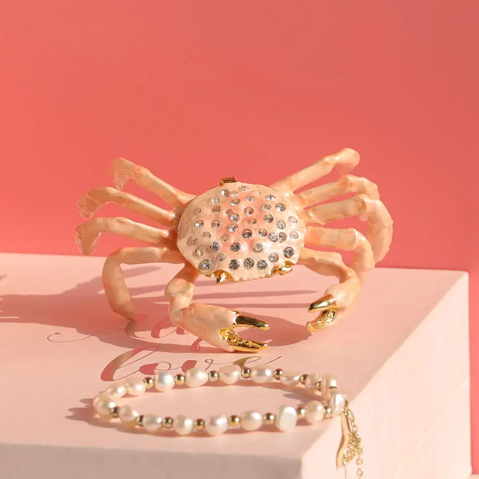 ジュエリーボックス リングケース カニ 置物 メタル 琺瑯 ハンドメイド