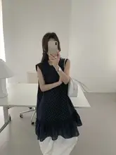 リネン風ドット柄ノースリーブワンピース【ロマンティックデザイン・裾切替】