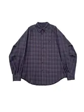 グレー紫のチェックシャツ【秋用・アンティーク加工・皺になりにくい・フィット】