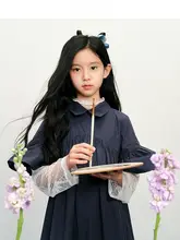 フリル袖デザインのドレス【学院風・レトロ・秋用・ハイウエスト・ロングスカート】（セットアップ対応）