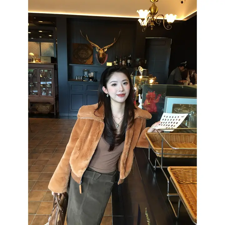 焦糖ラテ風 ワイドジップファーコート【高級感のあるデザイン・フィット】