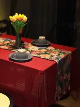 フランス風レトロ赤いテーブルクロス【結婚式・新年・クリスマス用・円形・四角形対応】